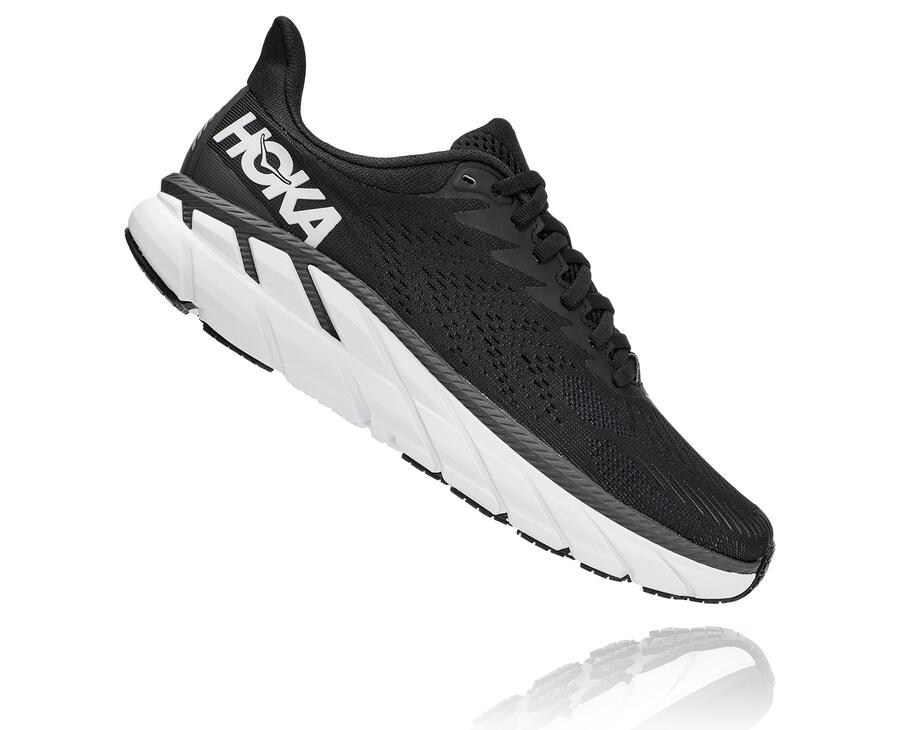 Hoka One One Clifton 7 Löparskor Dam - Svarta/Vita - RUKCL-1742